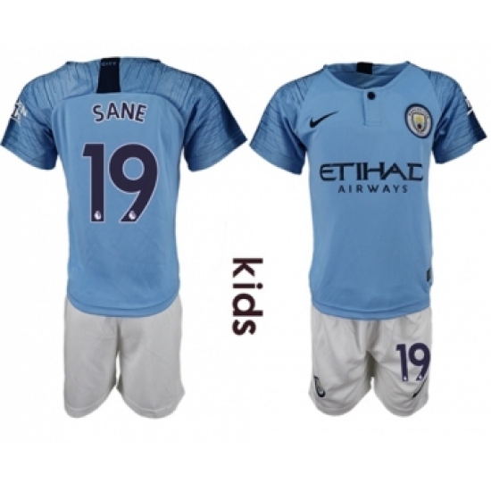 Manchester City #19 Sane Home Kid Soccer Club Jersey