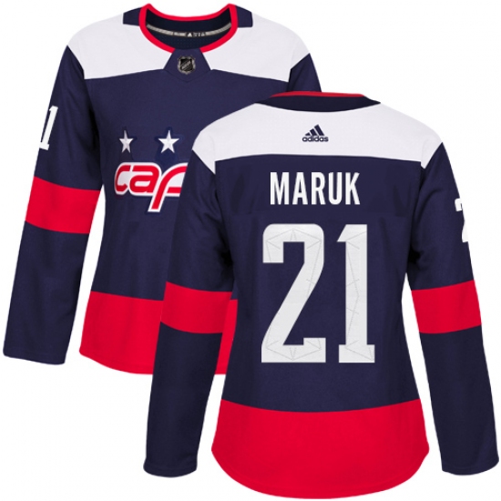 Women's Adidas Washington Capitals #21 Dennis Maruk Authentic Navy Blue 2018 Stadium Series NHL Jersey - Ujersey