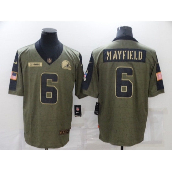 Men's Cleveland Browns #6 Baker Mayfield Nike Olive 2021 Salute To Service Limited Player Jersey - Ujersey