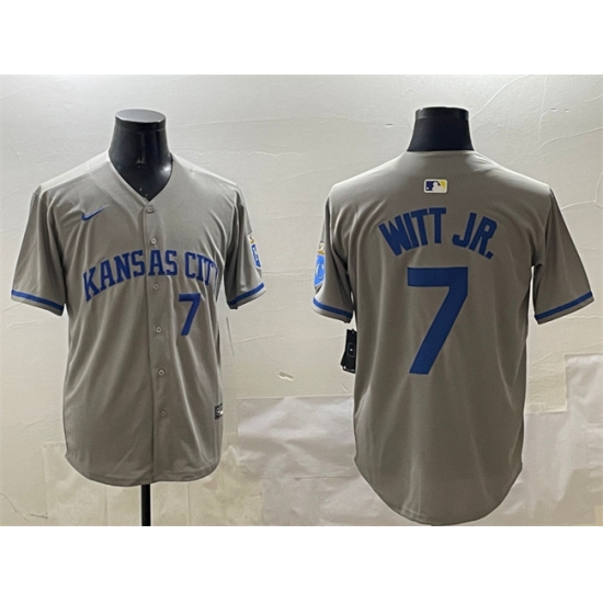 Men's Kansas City Royals #7 Bobby Witt Jr. Gray 2024 Away Limited Stitched Baseball Jersey - Ujersey