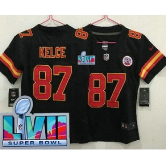 Women's Kansas City Chiefs #87 Travis Kelce Limited Black Super Bowl LVII Vapor Jersey - Ujersey