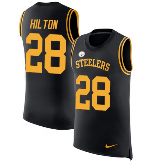Men's Nike Pittsburgh Steelers #28 Mike Hilton Black Rush Player Name & Number Tank Top NFL Jersey - Ujersey