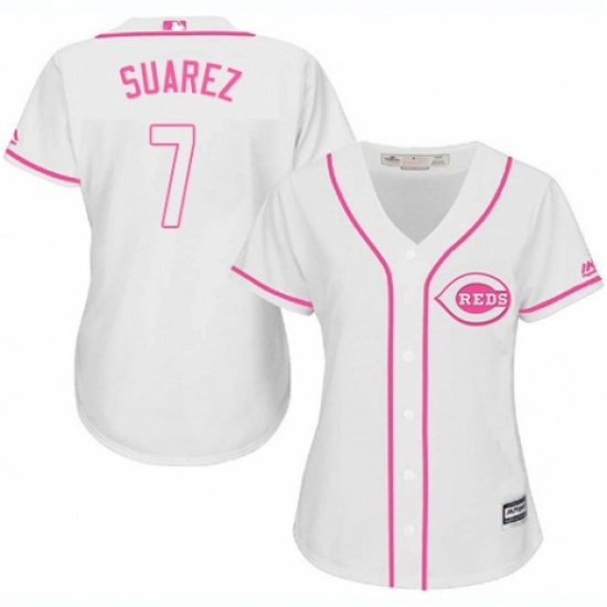 Women's Majestic Cincinnati Reds #7 Eugenio Suarez Replica White Fashion Cool Base MLB Jersey - Ujersey