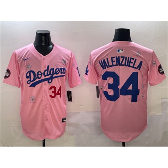 Men's Los Angeles Dodgers #34 Fernando Valenzuela Pink 2025 Tokyo Series Limited Stitched Baseball Jersey - Ujersey