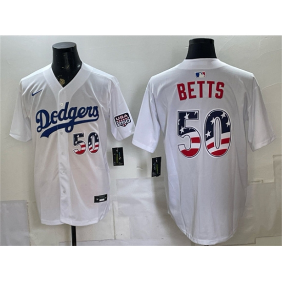 Men's Los Angeles Dodgers #50 Mookie Betts White 250 Fourth of July Home Stitched Baseball Jersey - Ujersey