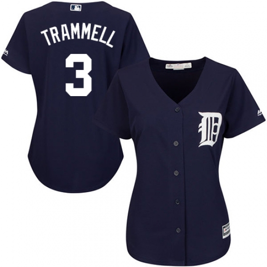 Women's Majestic Detroit Tigers #3 Alan Trammell Replica Navy Blue Alternate Cool Base MLB Jersey - Ujersey