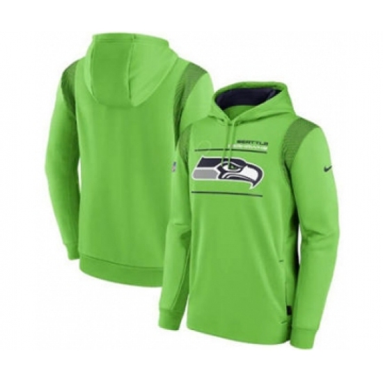 Men's Seattle Seahawks 2021 Neon Green Sideline Logo Performance Pullover Hoodie - Ujersey