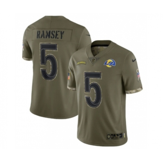 Men's Los Angeles Rams #5 Jalen Ramsey 2022 Olive Salute To Service Limited Stitched Jersey - Ujersey