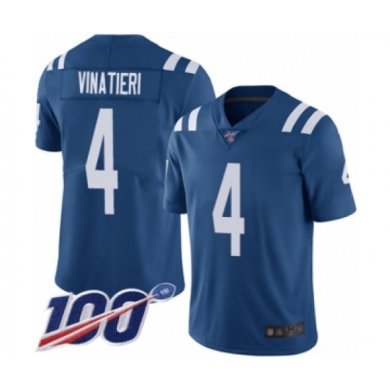 Men's Indianapolis Colts #4 Adam Vinatieri Royal Blue Team Color Vapor Untouchable Limited Player 100th Season Football Jersey - Ujersey