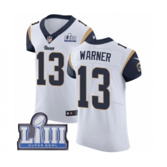 Men's Nike Los Angeles Rams #13 Kurt Warner White Vapor Untouchable Elite Player Super Bowl LIII Bound NFL Jersey - Ujersey