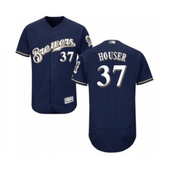 Men's Milwaukee Brewers #37 Adrian Houser Navy Blue Alternate Flex Base Authentic Collection Baseball Player Jersey - Ujersey