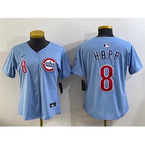 Women's Chicago Cubs #8 Ian Happ Blue 2024 25 2nd Alternatemited Stitched Baseball Jersey(Run Small) - Ujersey