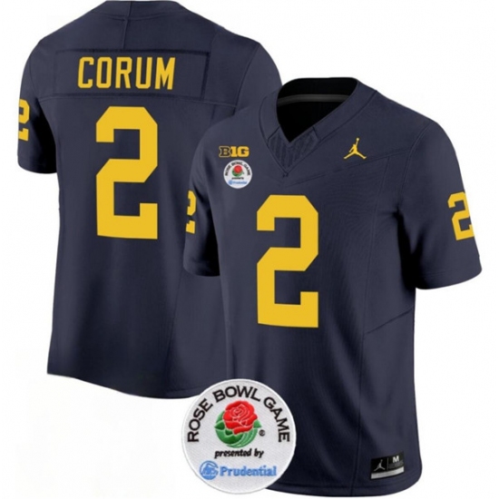 Men's Michigan Wolverines #2 Blake Corum 2023 F.U.S.E. Navy Blue Rose Bowl Stitched Jersey - Ujersey