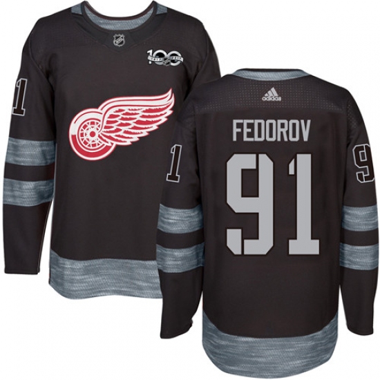 Men's Adidas Detroit Red Wings #91 Sergei Fedorov Premier Black 1917-2017 100th Anniversary NHL Jersey - Ujersey