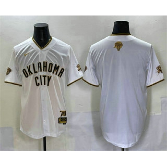 Men's Oklahoma City Thunder Blank White Gold 2025 Finals Vapor Stitched Baseball Jersey - Ujersey