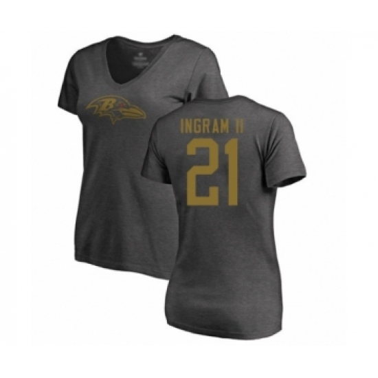 Football Women's Baltimore Ravens #21 Mark Ingram II Ash One Color T-Shirt - Ujersey