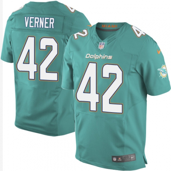 Men's Nike Miami Dolphins #42 Alterraun Verner Elite Aqua Green Team Color NFL Jersey - Ujersey