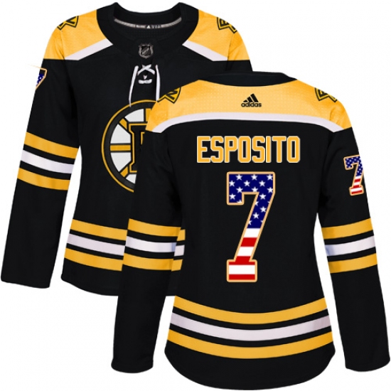Women's Adidas Boston Bruins #7 Phil Esposito Authentic Black USA Flag Fashion NHL Jersey - Ujersey