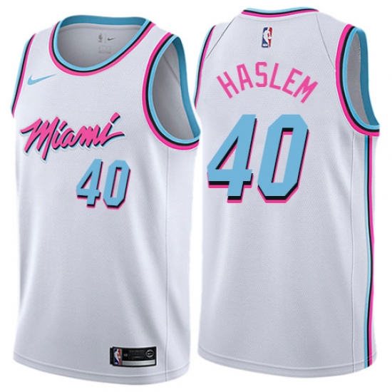 Men's Nike Miami Heat #40 Udonis Haslem Authentic White NBA Jersey - City Edition - Ujersey