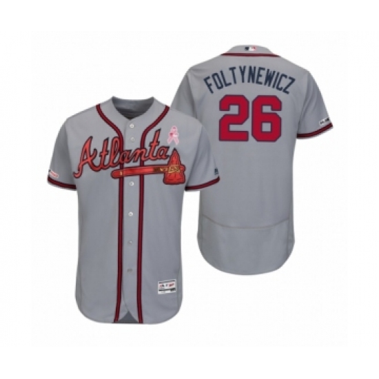 Men's Mike Foltynewicz Atlanta Braves #26 Gray 2019 Mothers Day Flex Base Authentic Jersey - Ujersey