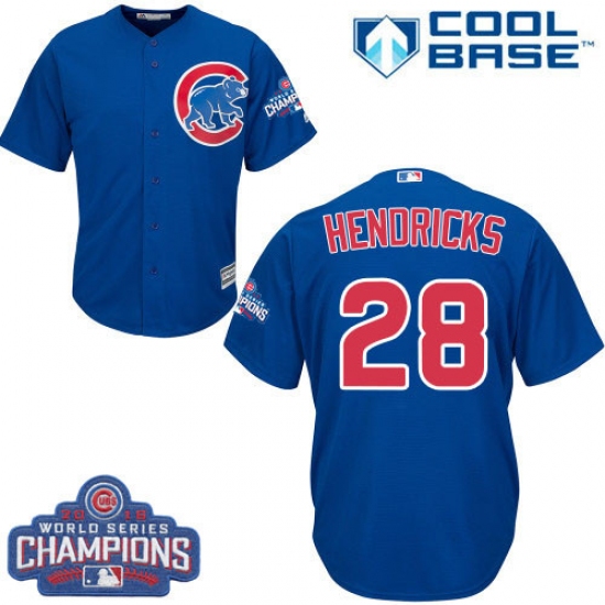 Youth Majestic Chicago Cubs #28 Kyle Hendricks Authentic Royal Blue Alternate 2016 World Series Champions Cool Base MLB Jersey - Ujersey