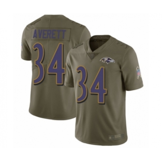Men's Baltimore Ravens #34 Anthony Averett Limited Olive 2017 Salute to Service Football Jersey - Ujersey