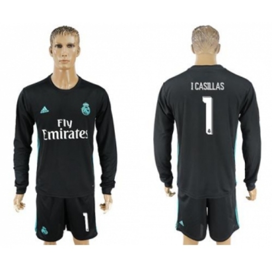 Real Madrid #1 I Casillas Away Long Sleeves Soccer Club Jersey