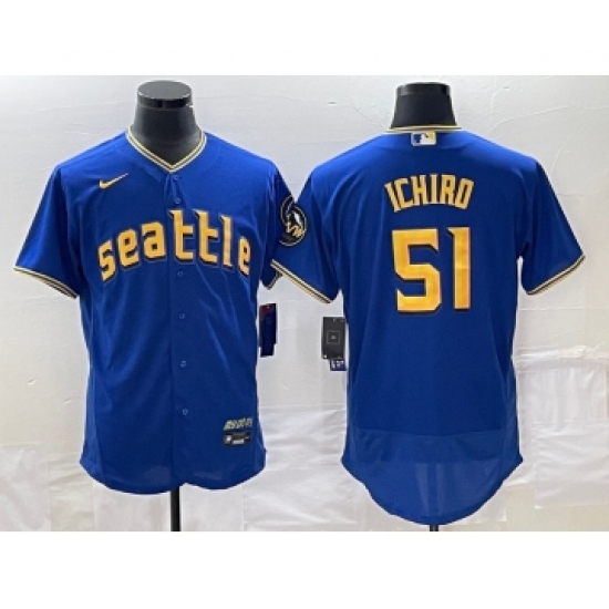 Men's Seattle Mariners #51 Ichiro Suzuki Blue 2023 City Connect Flex Base Stitched Jersey - Ujersey