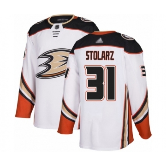 Men's Anaheim Ducks #31 Anthony Stolarz Authentic White Away Hockey Jersey - Ujersey