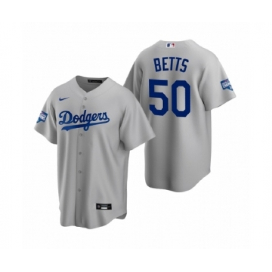 Men's Los Angeles Dodgers #50 Mookie Betts Gray 2020 World Series Champions Replica Jersey - Ujersey