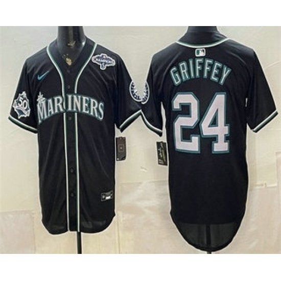 Men's Seattle Mariners #24 Ken Griffey Jr 50th Black Out Style Vapor Premier Limited Jersey - Ujersey
