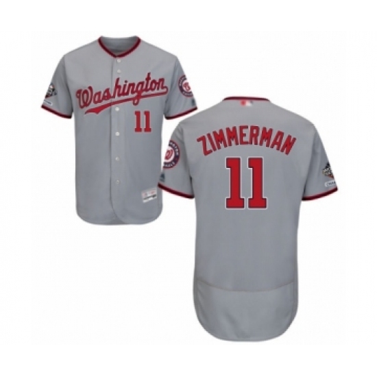 Men's Washington Nationals #11 Ryan Zimmerman Grey Road Flex Base Authentic Collection 2019 World Series Champions Baseball Jersey