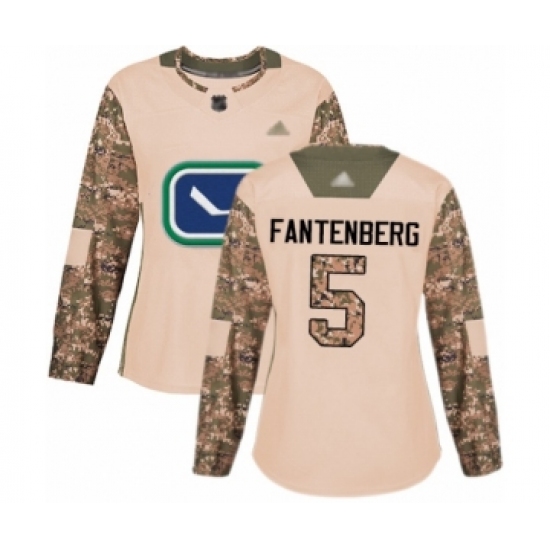 Women's Vancouver Canucks #5 Oscar Fantenberg Authentic Camo Veterans Day Practice Hockey Jersey