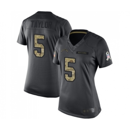 Women's Los Angeles Chargers #5 Tyrod Taylor Limited Black 2016 Salute to Service Football Jersey