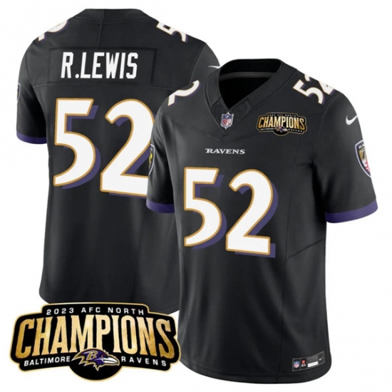 Men's Baltimore Ravens #52 Ray Lewis Black 2023 F.U.S.E. AFC North Champions Vapor Limited Football Stitched Jersey - Ujersey