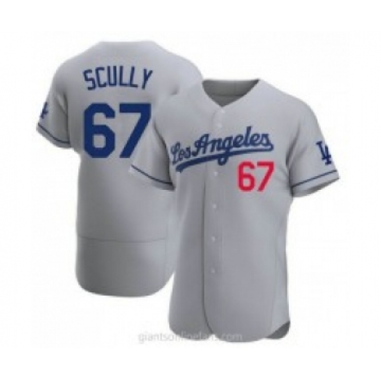 Men's Los Angeles Dodgers #67 Vin Scully Gray Stitched MLB Flex Base Nike Jersey - Ujersey