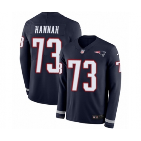 Men's Nike New England Patriots #73 John Hannah Limited Navy Blue Therma Long Sleeve NFL Jersey - Ujersey