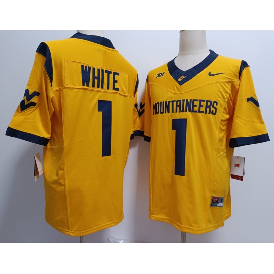 Men's West Virginia Mountaineers #1 Jahiem White Yellow FUSE College Stitched Jersey - Ujersey