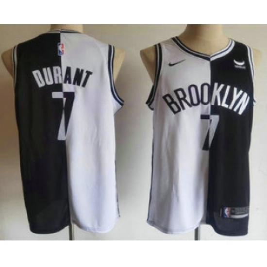 Men's Brooklyn Nets #7 Kevin Durant White Black Two Tone Stitched Swingman Nike Jersey With Sponsor - Ujersey