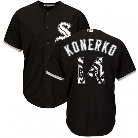 Men's Majestic Chicago White Sox #14 Paul Konerko Authentic Black Team Logo Fashion Cool Base MLB Jersey - Ujersey