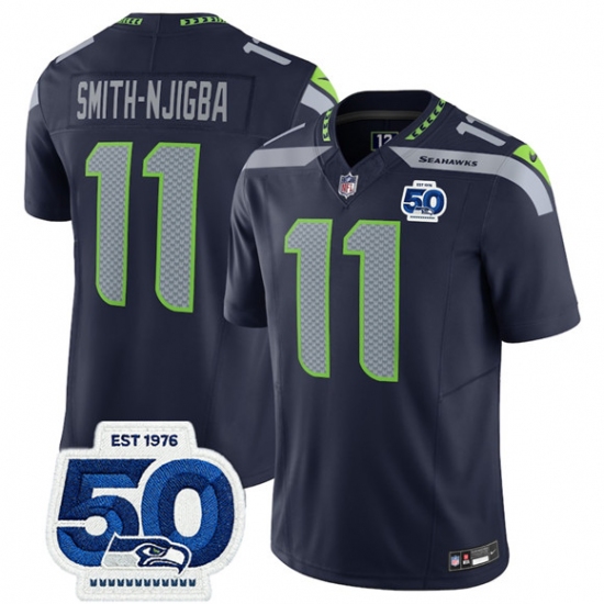 Men's Seattle Seahawks #11 Jaxon Smith-Njigba Navy 2025 F.U.S.E. 50th Anniversary Vapor Limited Football Stitched Jersey - Ujersey