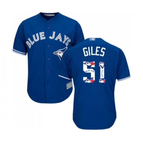Men's Toronto Blue Jays #51 Ken Giles Authentic Blue Team Logo Fashion Baseball Jersey - Ujersey