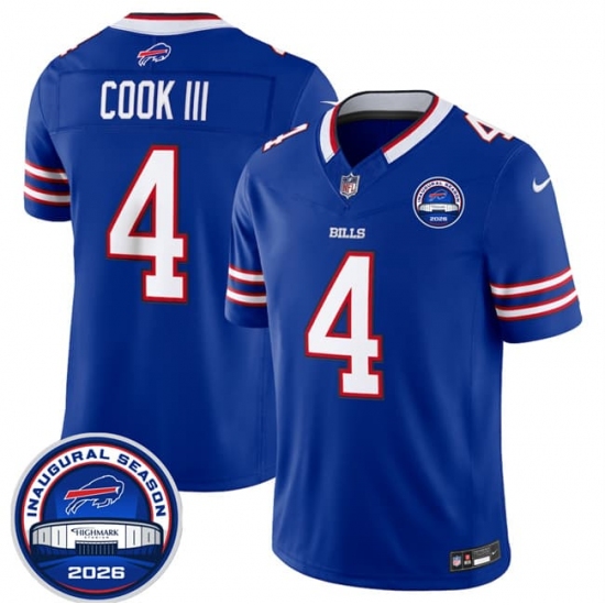 Men's Buffalo Bills #4 James Cook III Blue F.U.S.E. 2026 Inaugural Season at Highmark Stadium Football Stitched Jersey - Ujersey