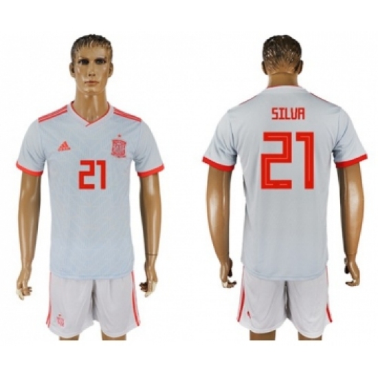 Spain #21 Silva Away Soccer Country Jersey