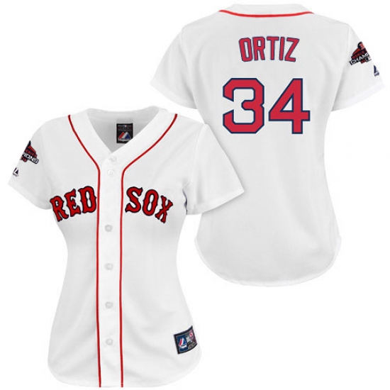 Women's Majestic Boston Red Sox #34 David Ortiz Authentic White 2018 World Series Champions MLB Jersey - Ujersey