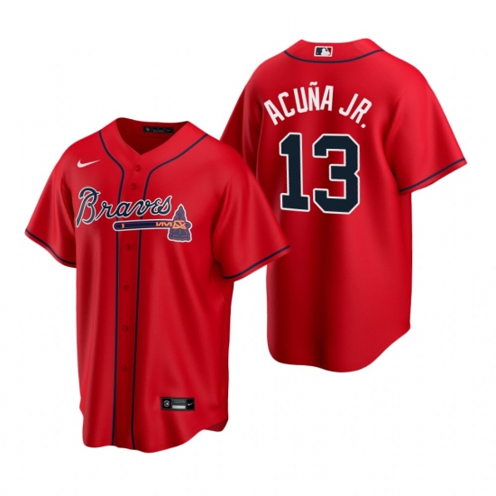 Men's Nike Atlanta Braves #13 Ronald Acuna Jr. Red Alternate Stitched Baseball Jersey - Ujersey