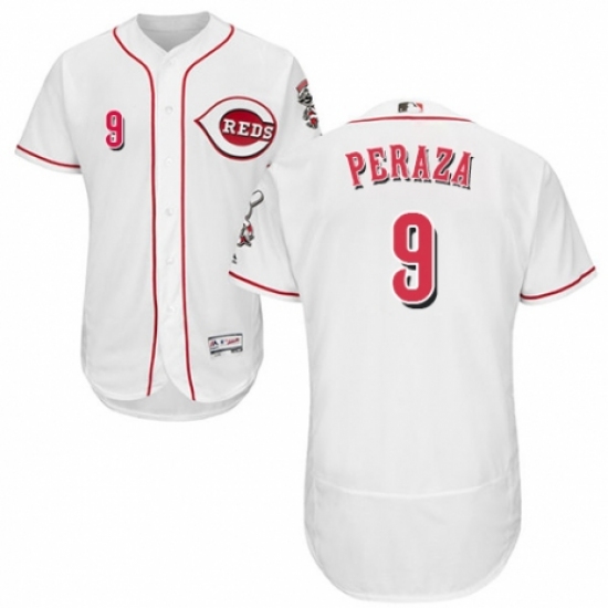 Men's Majestic Cincinnati Reds #9 Jose Peraza White Home Flex Base Authentic Collection MLB Jersey - Ujersey