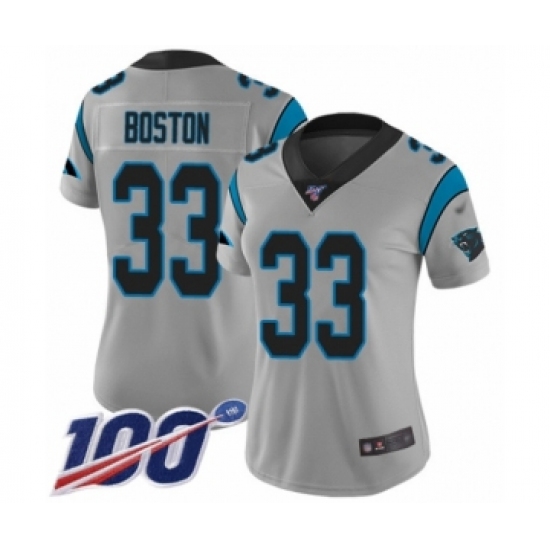 Women's Carolina Panthers #33 Tre Boston Silver Inverted Legend Limited 100th Season Football Jersey - Ujersey