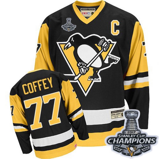 Men's CCM Pittsburgh Penguins #77 Paul Coffey Premier Black Throwback 2017 Stanley Cup Champions NHL Jersey - Ujersey