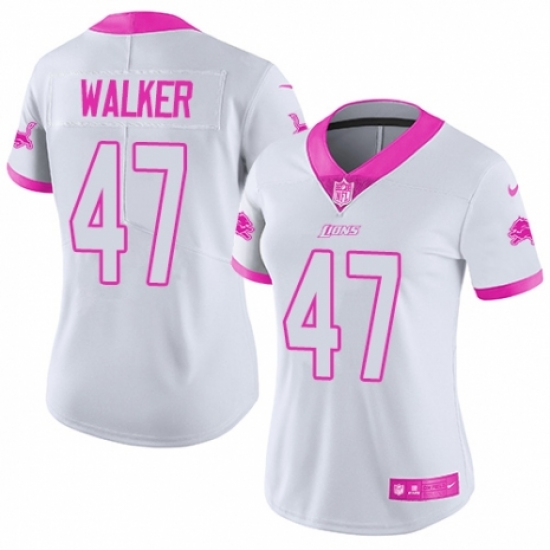 Women's Nike Detroit Lions #47 Tracy Walker Limited White/Pink Rush Fashion NFL Jersey - Ujersey